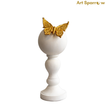 Butterfly Sitting on Chess White Pawn Table Decor  White Color