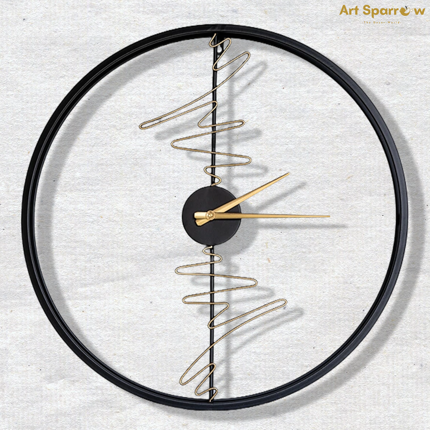 Blck and Golden Touch Large Silent Wall Clock by Art Sparrow