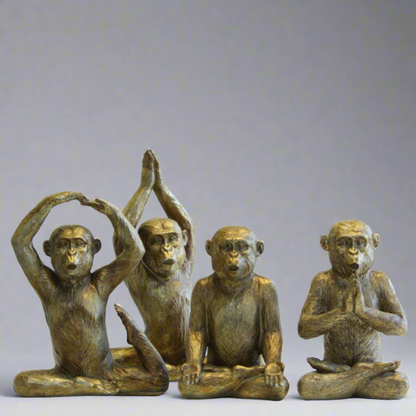 Yoga Pose Monkey Rustic Gold Resin Ornaments set of 4