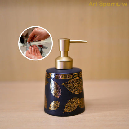 Golden Leaf Ceramic Liquid Soap Dispenser for Bathroom and Kitchen