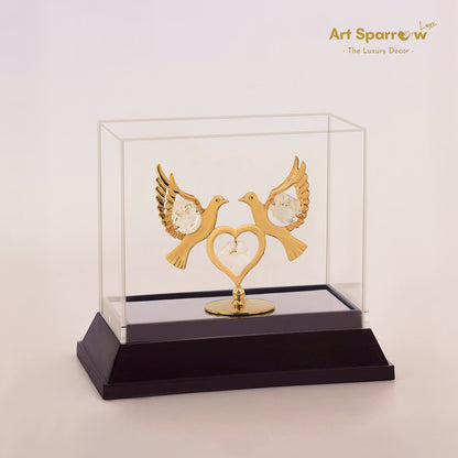 Couple Golden Dove Heart wit Crystal Decor Showpiece