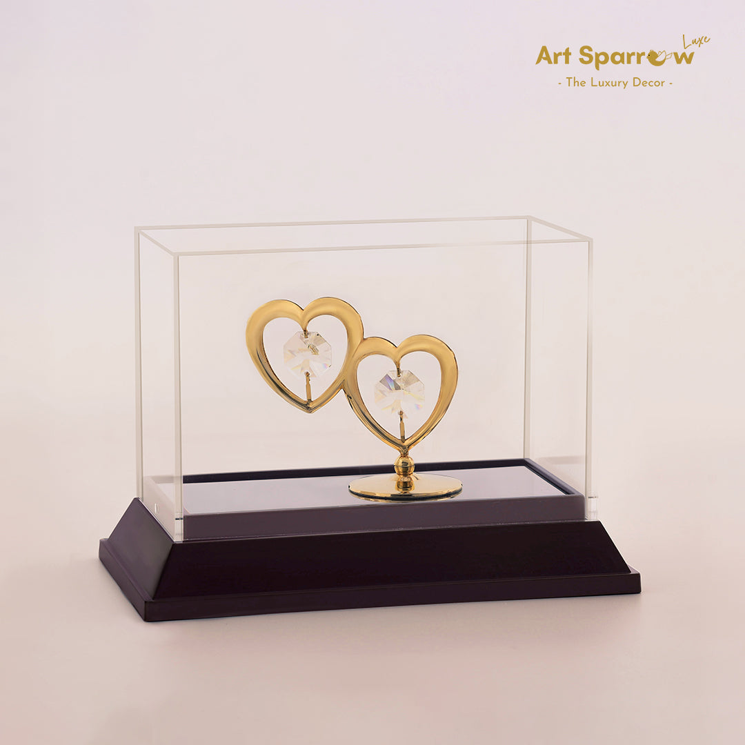 Golden Couple Heart with Crystal