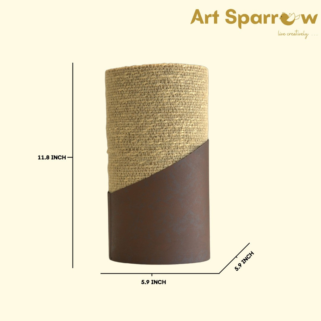 Jute & Metal Round Shaped Flower Decor Vase - Brown (set of 2)