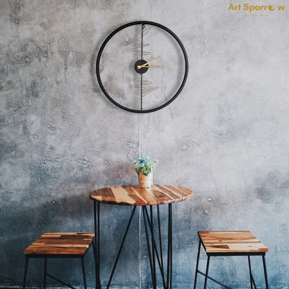 Blck and Golden Touch Large Silent Wall Clock by Art Sparrow