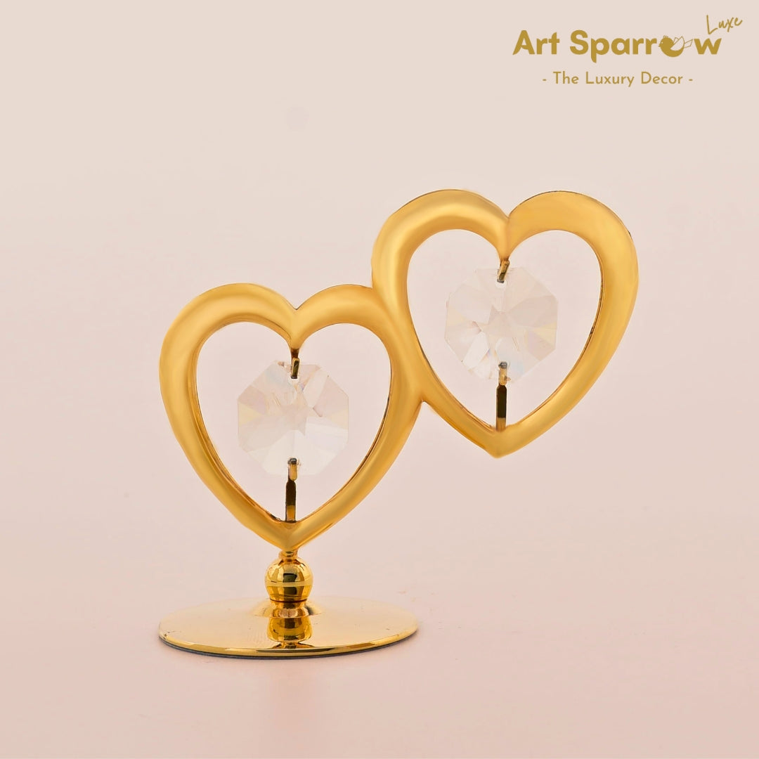 Golden Couple Heart with Crystal