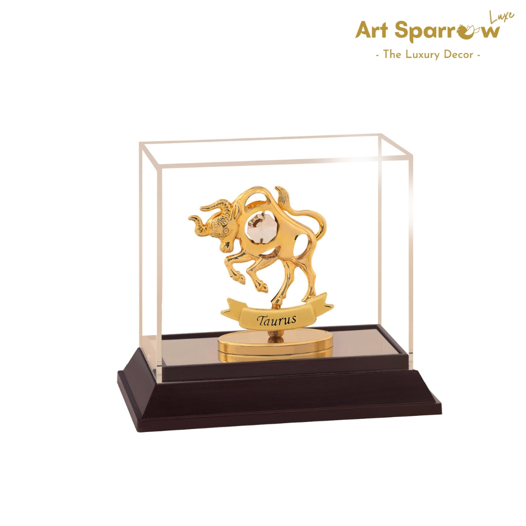 Golden Zodiac Sign Taurus Decor Showpiece