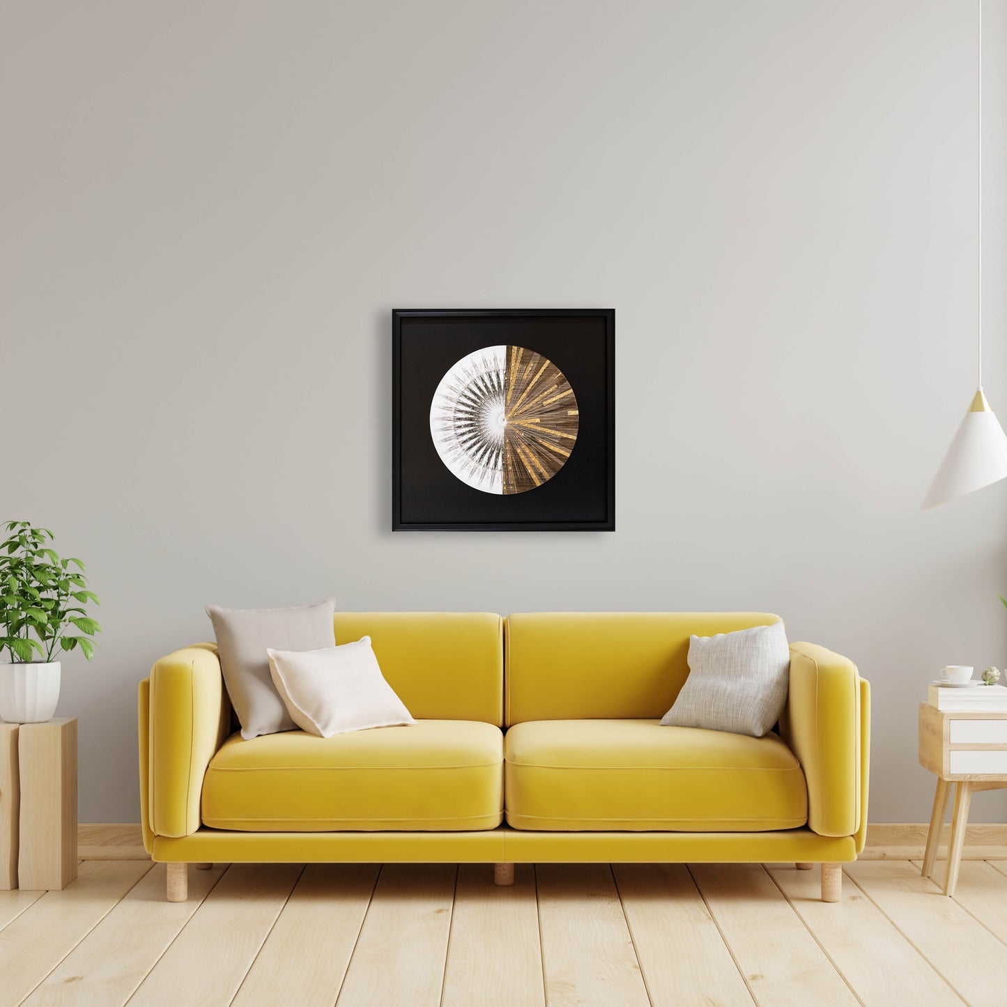 Minimalistic Semi Circle Resin Art Mdf Wood Frame Embossed Crystal Embedded Wall Art