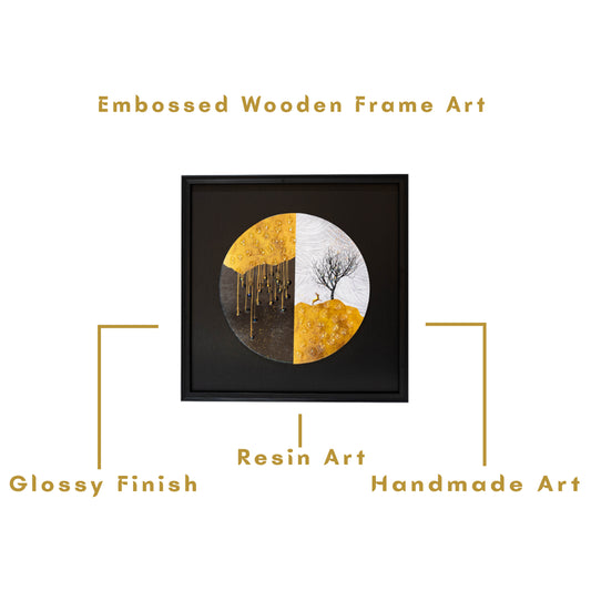 Nature Inspired Mdf Wood Frame Embossed Crystal Embedded Resin Gold Wall Art