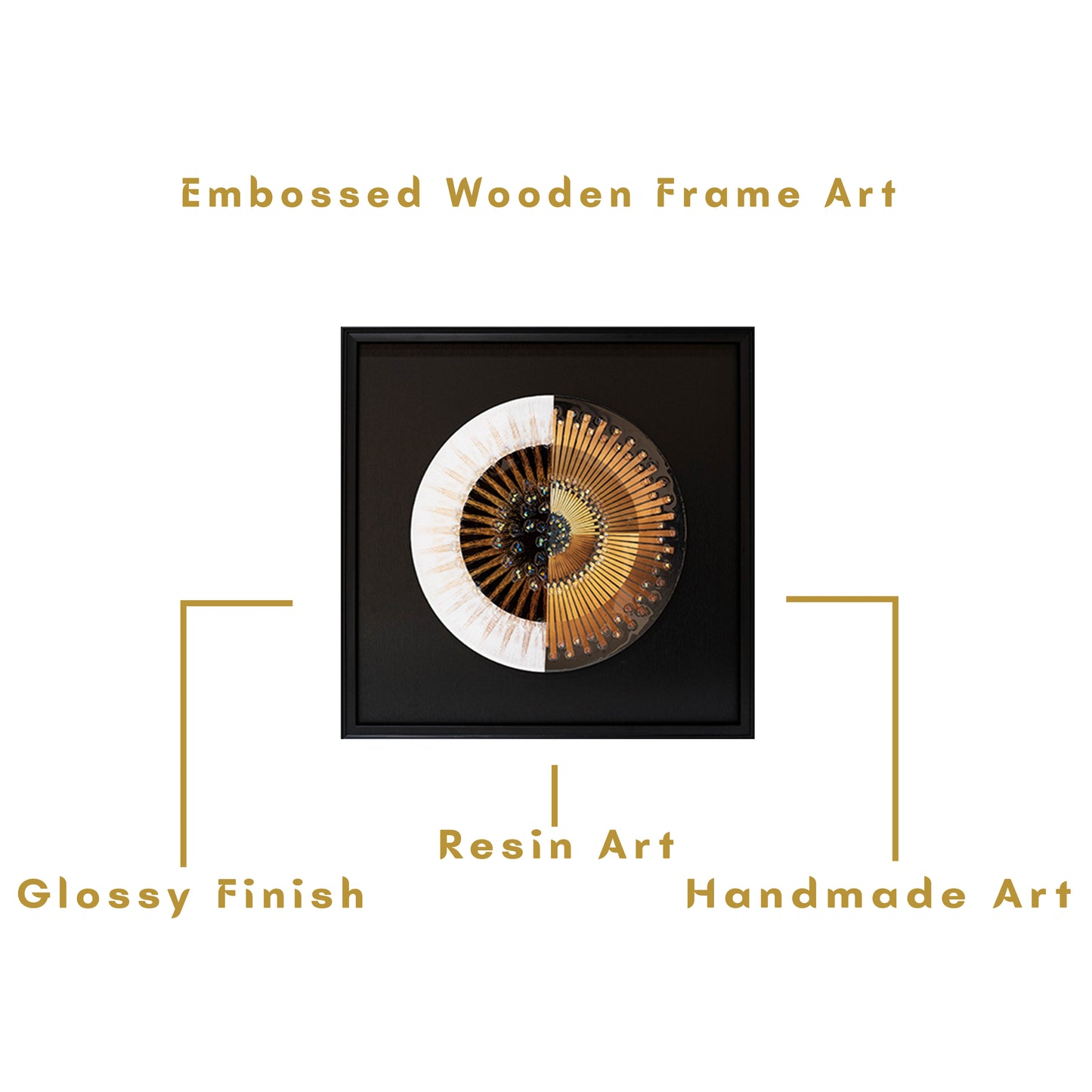 Abstract Wood Frame Embossed Crystal Embedded Resin Wall Art