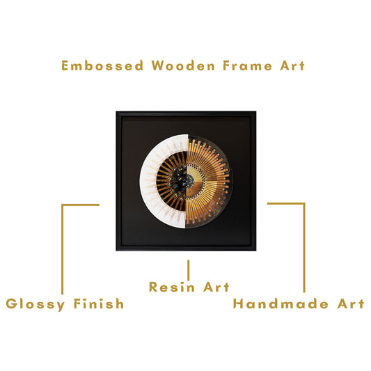 Abstract Wood Frame Embossed Crystal Embedded Resin Wall Art