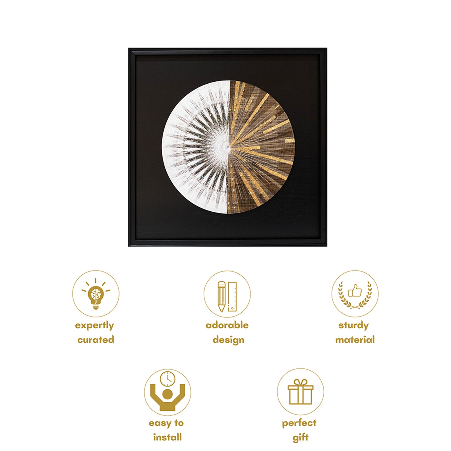 Minimalistic Semi Circle Resin Art Mdf Wood Frame Embossed Crystal Embedded Wall Art