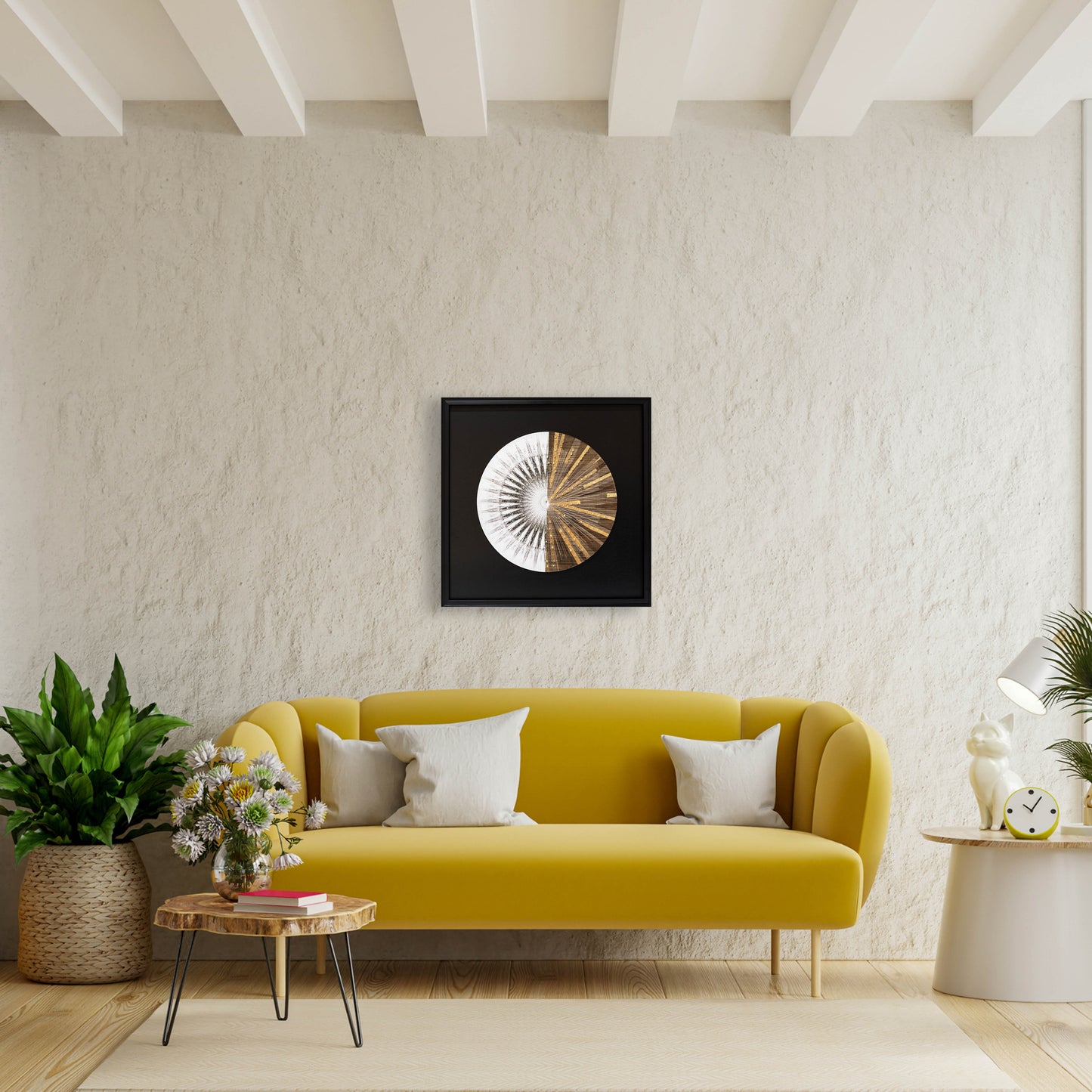 Minimalistic Semi Circle Resin Art Mdf Wood Frame Embossed Crystal Embedded Wall Art