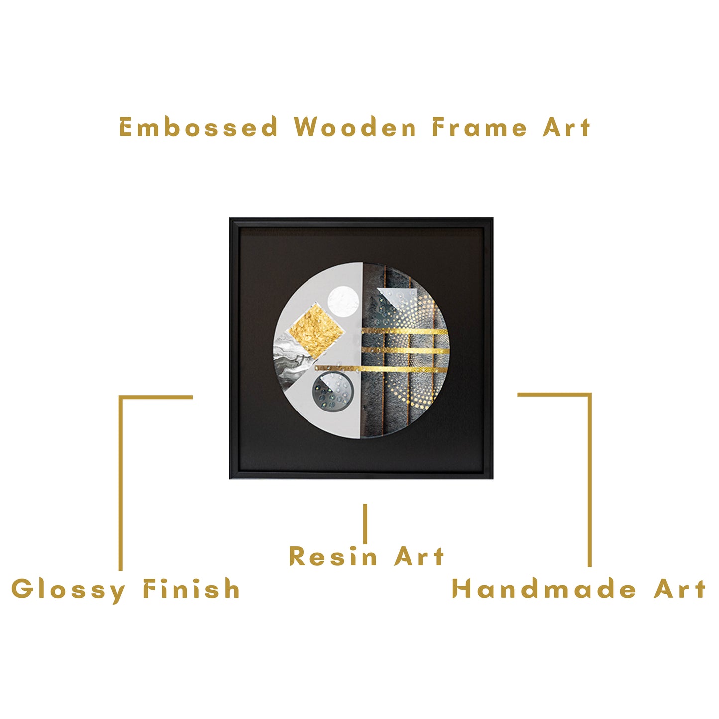 Minimalistic Resin Art Mdf Wood Frame Embossed Crystal Embedded Wall Art