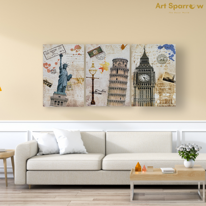 Wonders Monuments Premium Trio Canvas Painting Theme (Set of 3)