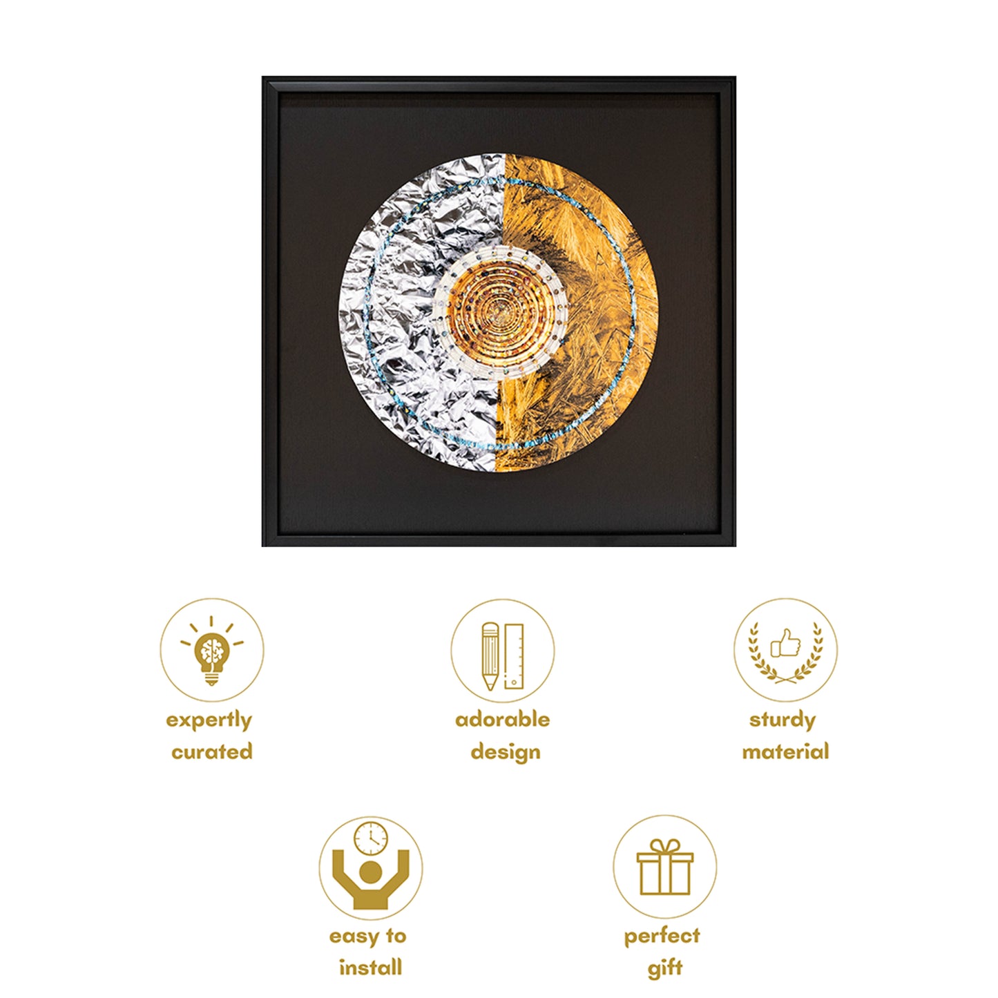 Gold Silver Themed Resin Art Mdf Wood Frame Embossed Crystal Embedded Wall Art