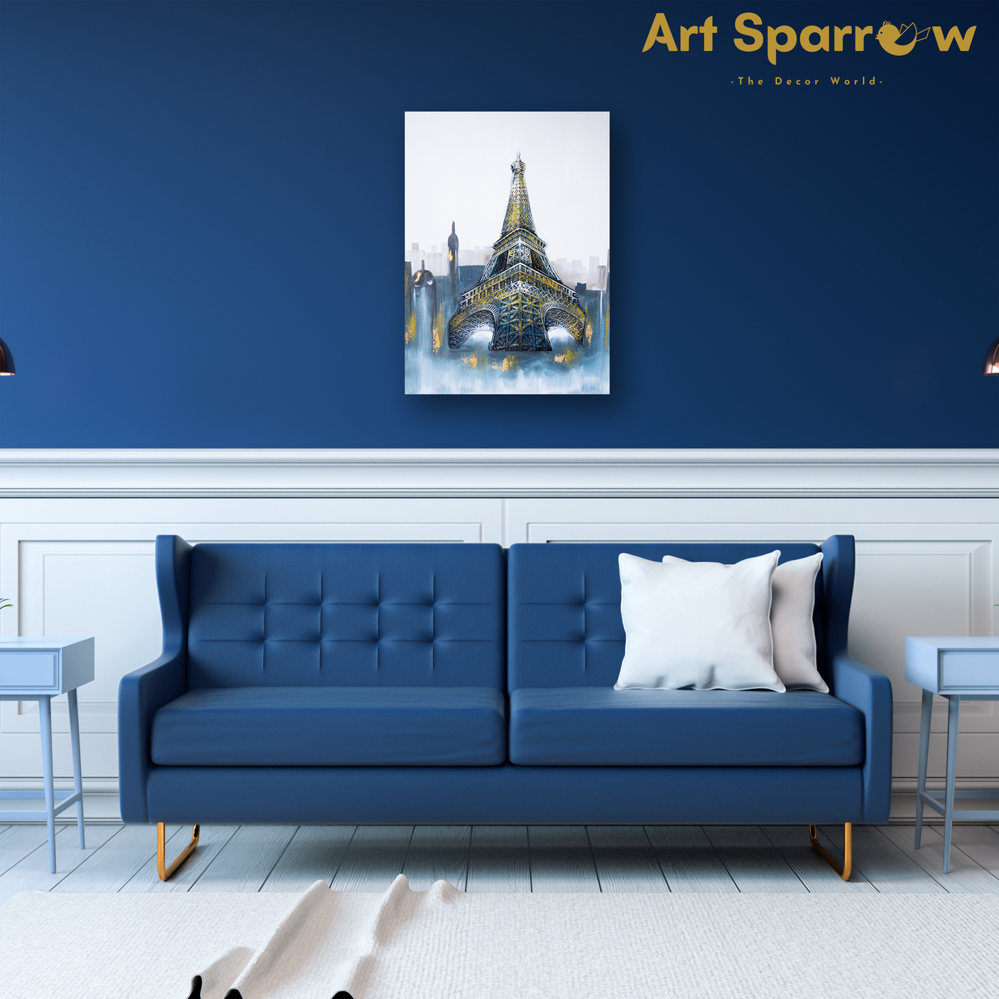 The Eiffel Tower of Paris 3D Embossed Painting on Canvas with Glitter Finishing