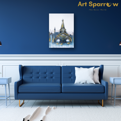 The Eiffel Tower of Paris 3D Embossed Painting on Canvas with Glitter Finishing