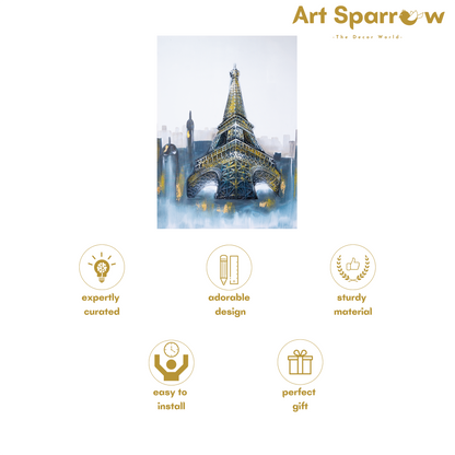 The Eiffel Tower of Paris 3D Embossed Painting on Canvas with Glitter Finishing