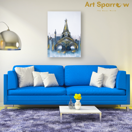 The Eiffel Tower of Paris 3D Embossed Painting on Canvas with Glitter Finishing