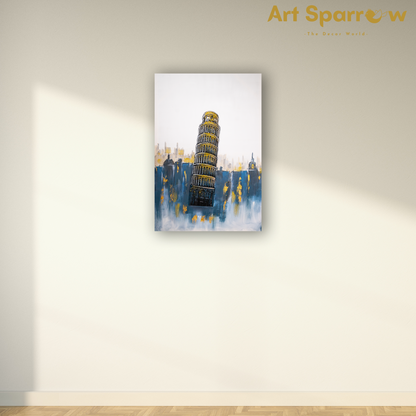 Tower of Pisa of Italy Embossed Painting on Canvas with Glitter Finishing