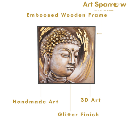 Budhha Art 3D Embossed Painting on Canvas with Glitter Finishing