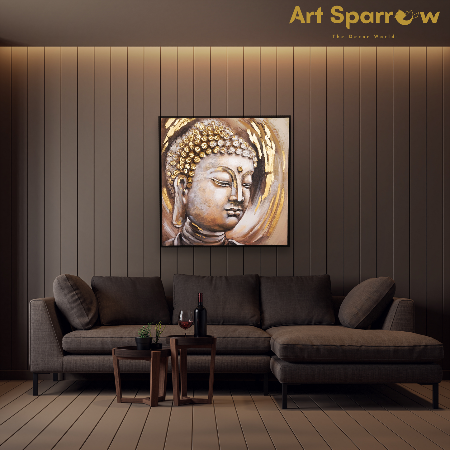 Budhha Art 3D Embossed Painting on Canvas with Glitter Finishing