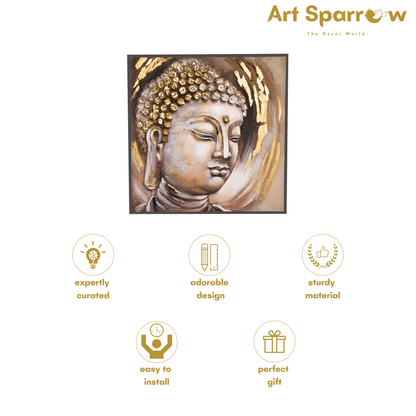 Budhha Art 3D Embossed Painting on Canvas with Glitter Finishing