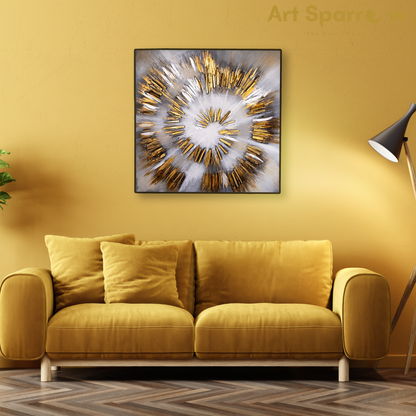 Spiral Gold Abstract 3D Embossed Painting on Canvas with Glitter Finishing