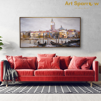 Venice City in Italy Embossed Painting on Canvas with Glitter Finishing