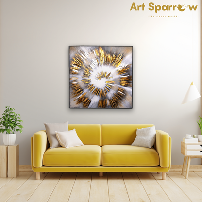 Spiral Gold Abstract 3D Embossed Painting on Canvas with Glitter Finishing