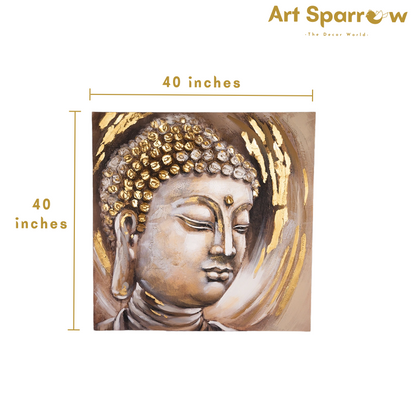 Budhha Art 3D Embossed Painting on Canvas with Glitter Finishing