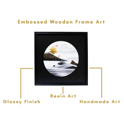 Sunrise Resin Art Mdf Wood Frame Embossed Crystal Embedded Wall Art