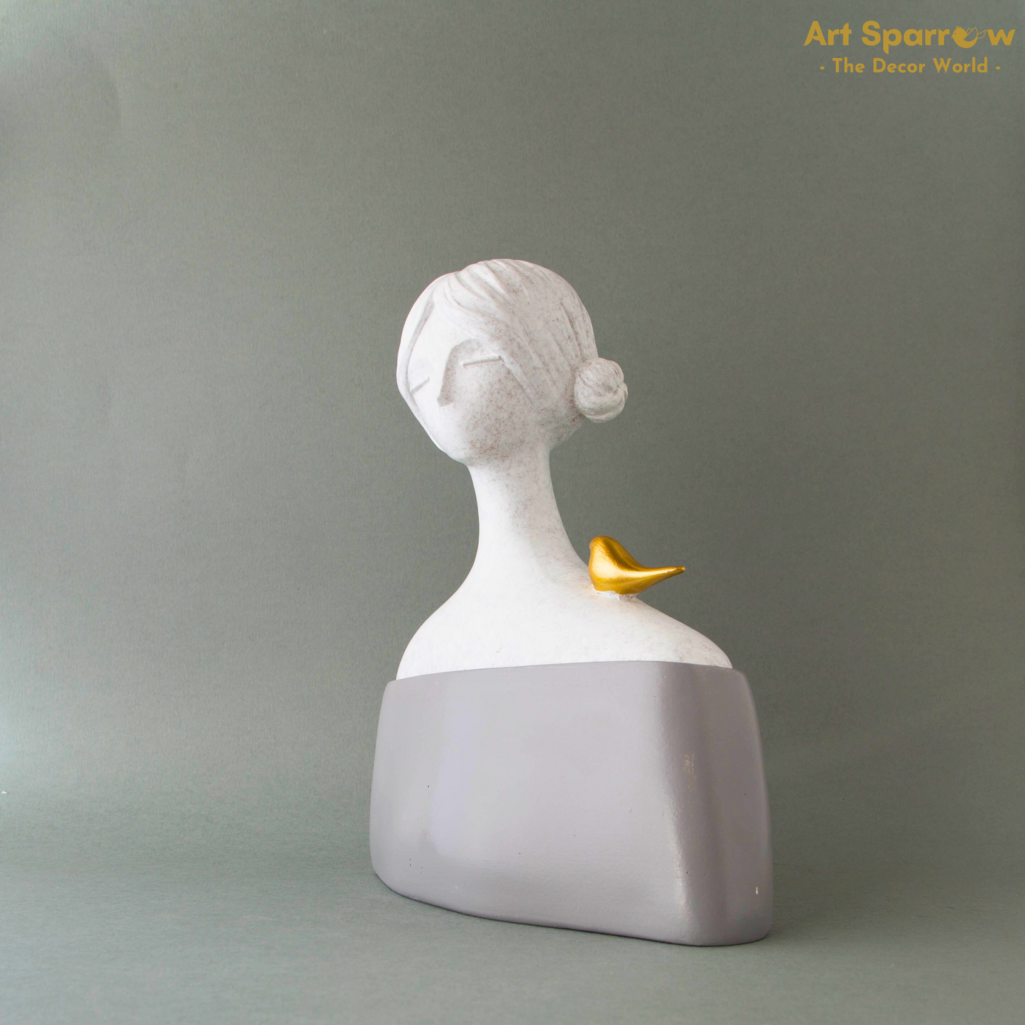 Cute Sparrow and Girl Polyresin Bust Artefact