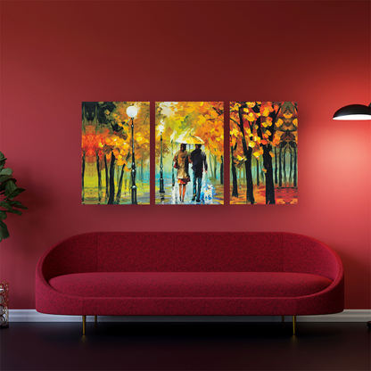 Romantic Couple Premium Trio Canvas Painting Pink Theme (Set of 3)