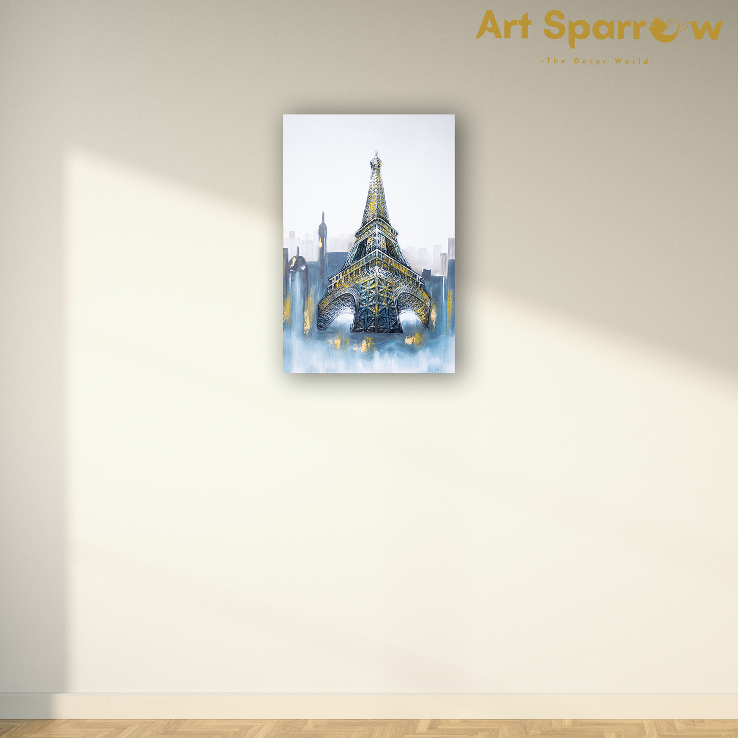 The Eiffel Tower of Paris 3D Embossed Painting on Canvas with Glitter Finishing